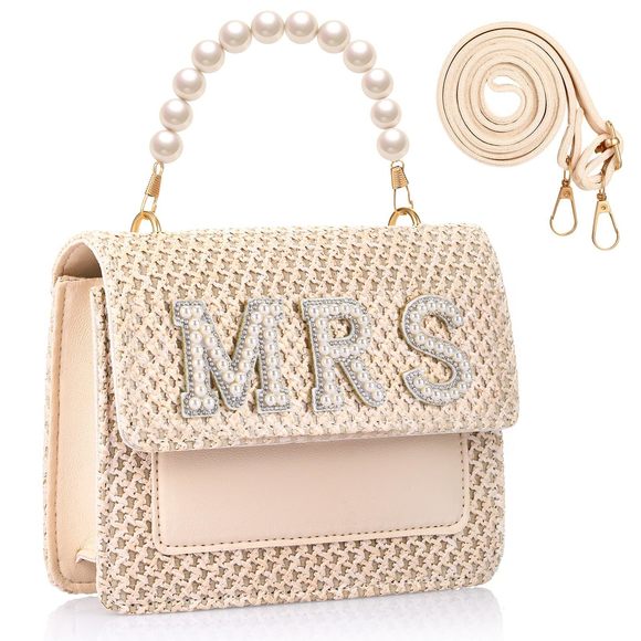 Mrs Purse Mrs Beach Straw Bag With Pearls Handle Clutch Purse Gifts <3 - Picture 1 of 7
